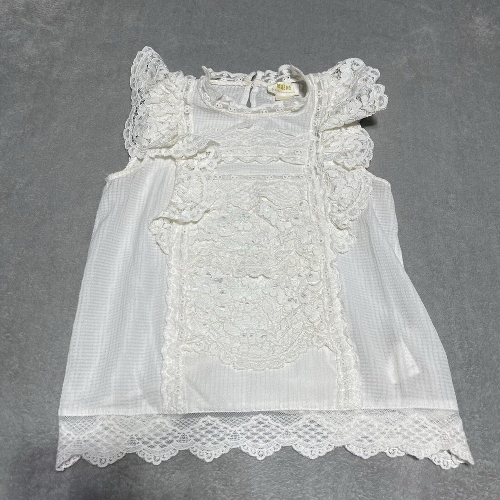 Maeve Anthropologie Top Womens 0P‎ Cream Ivory Lace Sleeveless Boho
